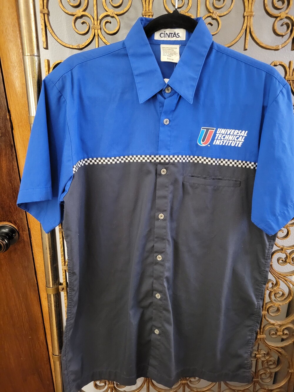 Vintage Y2K Universal Technical Institute Work Shirt Blue Black